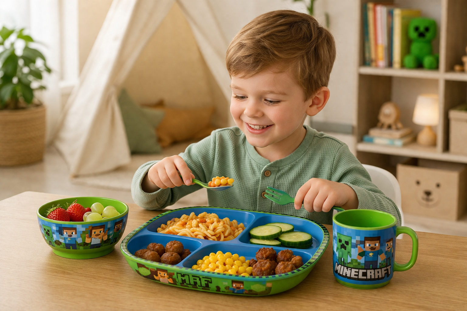 Dětský oběd v Minecraft stylu